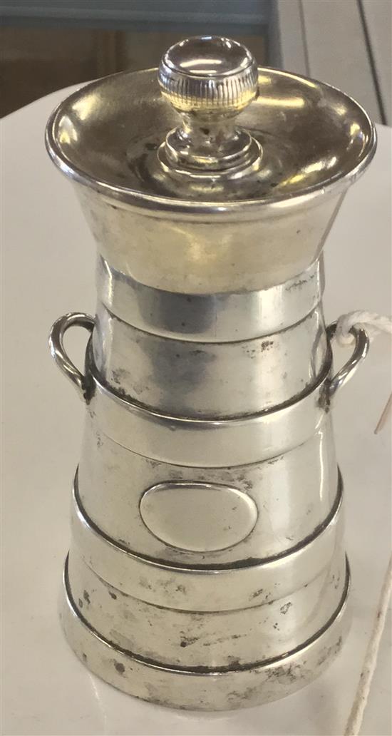 Victorian silver pepper mill (form of churn)